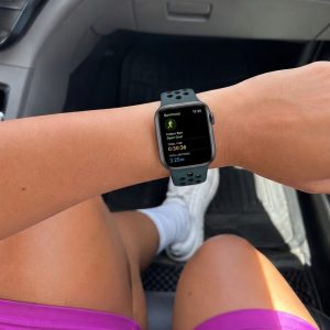 Model wearing Celestial Teal/Black Sport Band Active for Apple Watch Apple Watch band