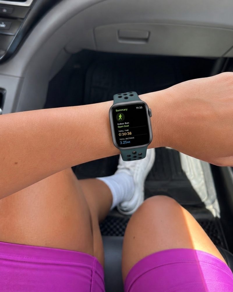 Model wearing Celestial Teal/Black Sport Band Active for Apple Watch Apple Watch band