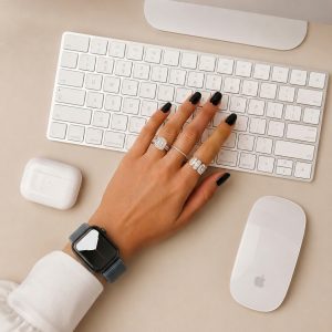Model wearing Celestial Teal Sport Loop For Apple Watch Apple Watch band