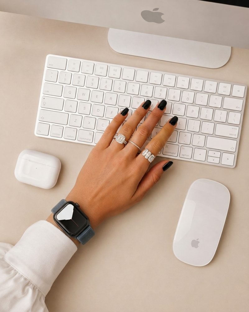 Model wearing Celestial Teal Sport Loop For Apple Watch Apple Watch band