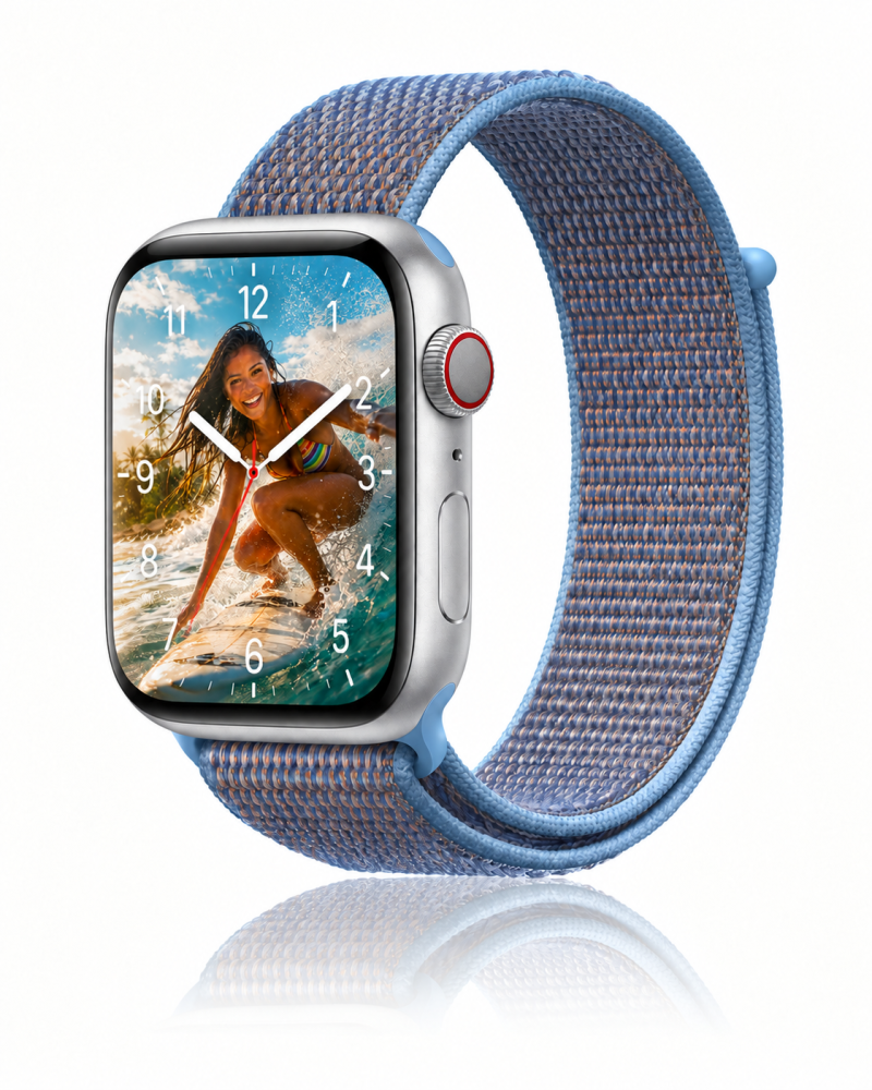 Model wearing Cerulean Sport Loop For Apple Watch Apple Watch band