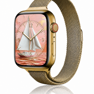 Model wearing Champagne Light Gold Aurora Slim Milanese Band for Apple Watch Apple Watch band