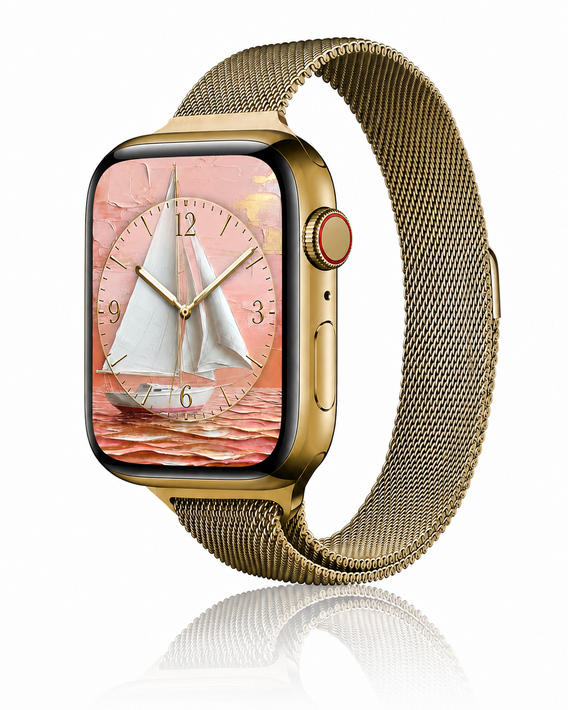 Model wearing Champagne Light Gold Aurora Slim Milanese Band for Apple Watch Apple Watch band