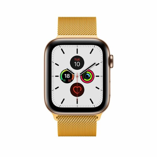 gold aluminum apple watch with milanese loop