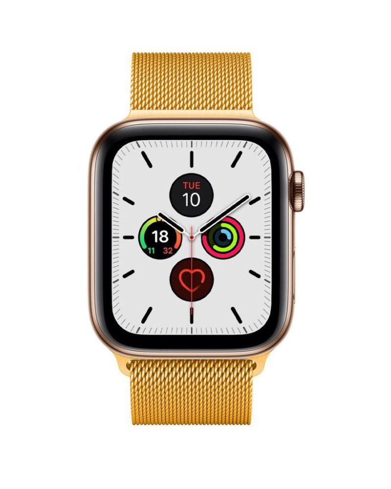 Gold stainless steel Milanese loop Apple Watch band with mesh weave