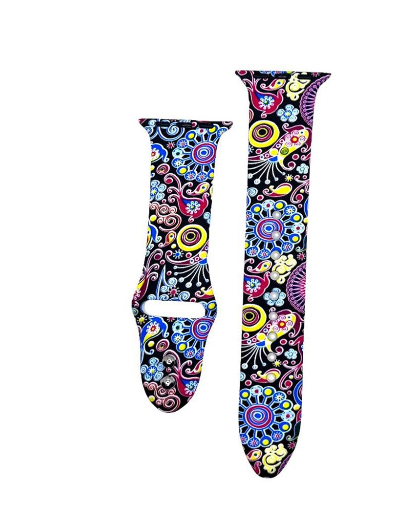 Colourful Paisley Black Printed Sport Band for Apple Watch