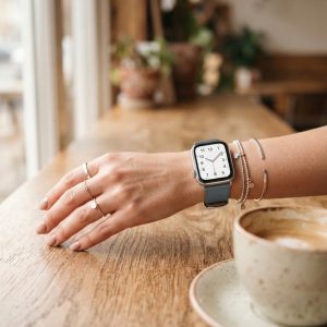 Model wearing Concrete Classic Leather Buckle for Apple Watch Apple Watch band