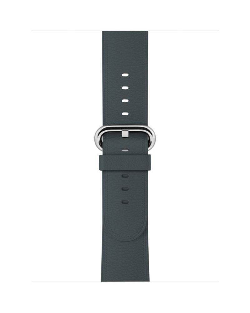 Dark teal leather Apple Watch band with silver classic buckle clasp