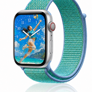 Model wearing Cornflower Sport Loop For Apple Watch Apple Watch band