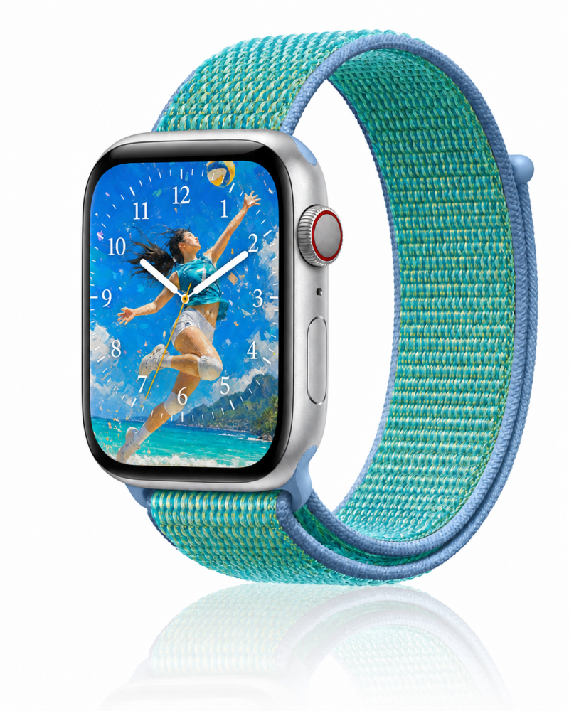 Model wearing Cornflower Sport Loop For Apple Watch Apple Watch band