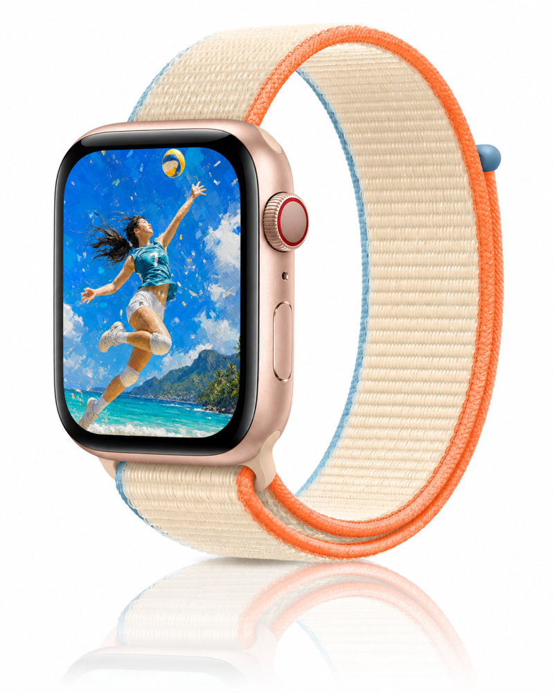 Model wearing Cream Sport Loop For Apple Watch Apple Watch band