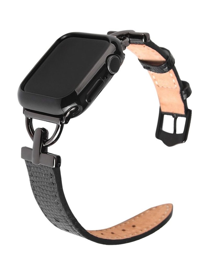 Dakota Hybrid Steel Leather Band for Apple Watch in Black and Black Leather