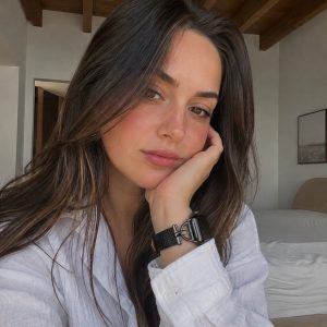 Model wearing Dakota Hybrid Steel Leather Band for Apple Watch in Black and Black Leather Apple Watch band