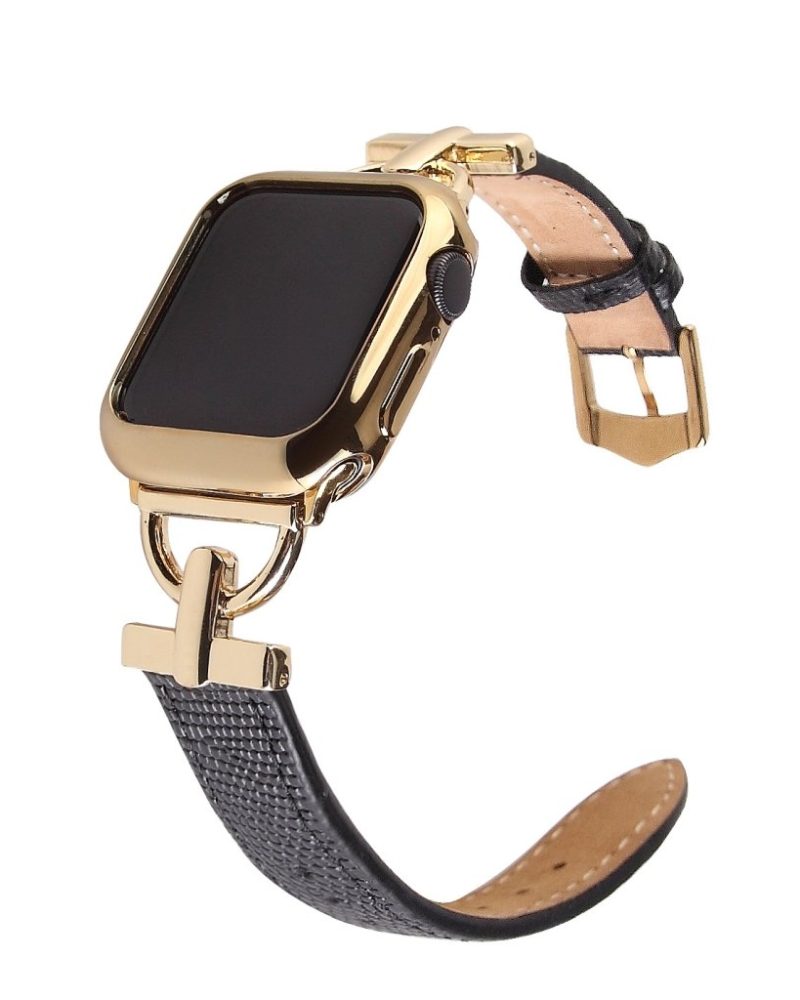 Dakota Hybrid Steel Leather Band for Apple Watch in Gold and Black Leather