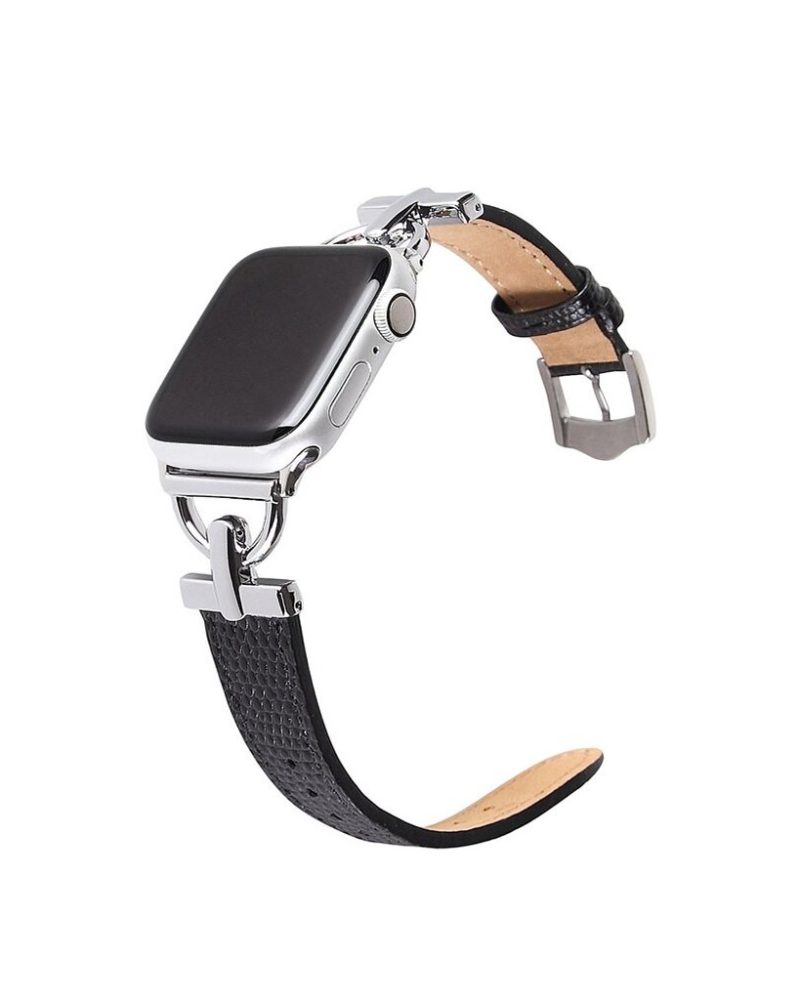 Dakota Hybrid Steel Leather Band for Apple Watch in Silver and Black Leather
