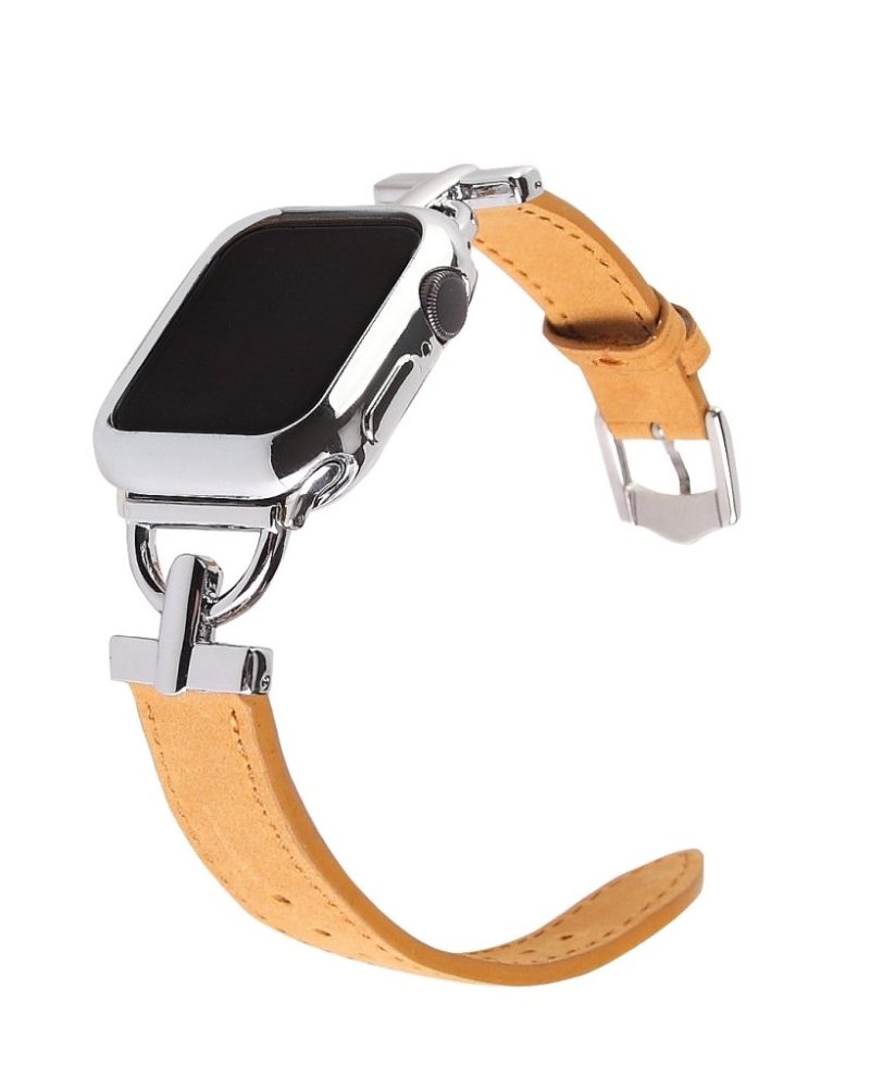 Dakota Hybrid Steel Leather Band for Apple Watch in Silver and Brown Leather