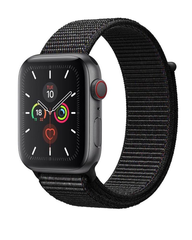 Dark black woven nylon Sport Loop Apple Watch band with space gray case