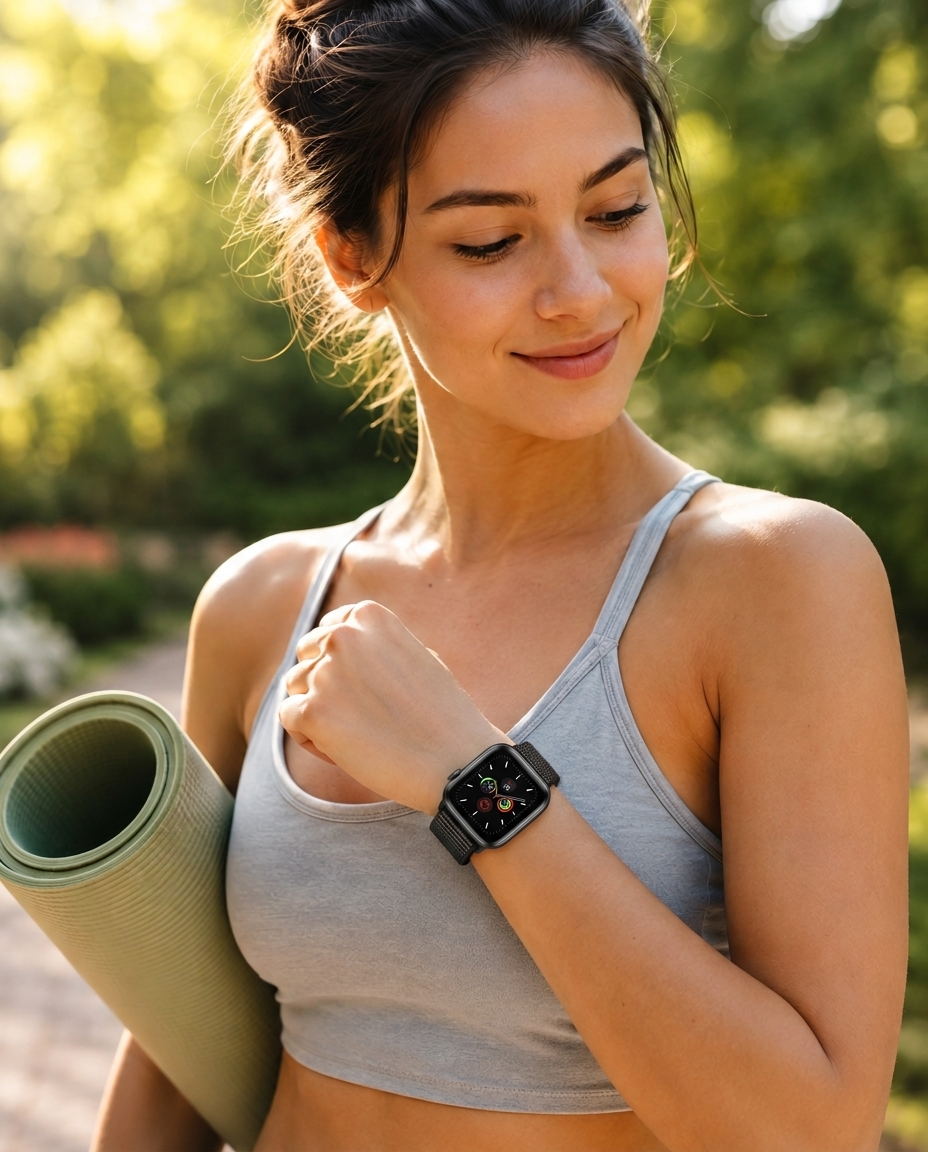 Model wearing Dark Black Sport Loop For Apple Watch Apple Watch band