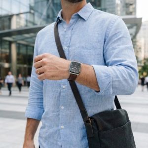 Model wearing Dark Brown Croc Leather Band for Apple Watch Apple Watch band