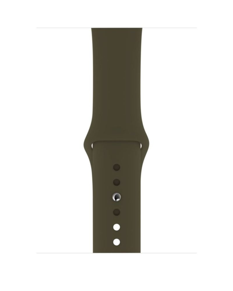 Dark olive green silicone Apple Watch sport band with pin buckle closure