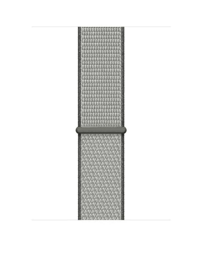 Dark olive and silver woven nylon Apple Watch Sport Loop band with keeper