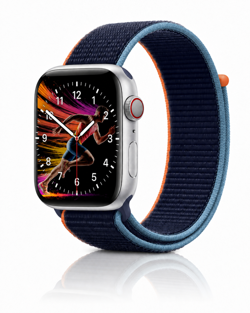 Model wearing Deep Navy Sport Loop For Apple Watch Apple Watch band