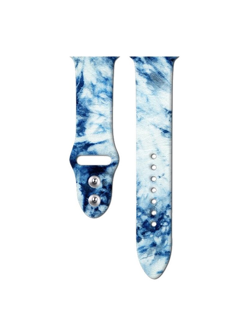 Blue and white denim swirl tie-dye printed silicone sport band for Apple Watch