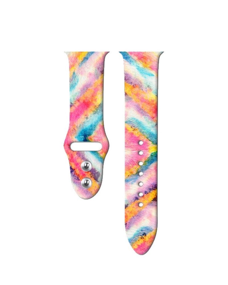 Rainbow watercolor printed silicone Apple Watch sport band with pin-and-tuck closure