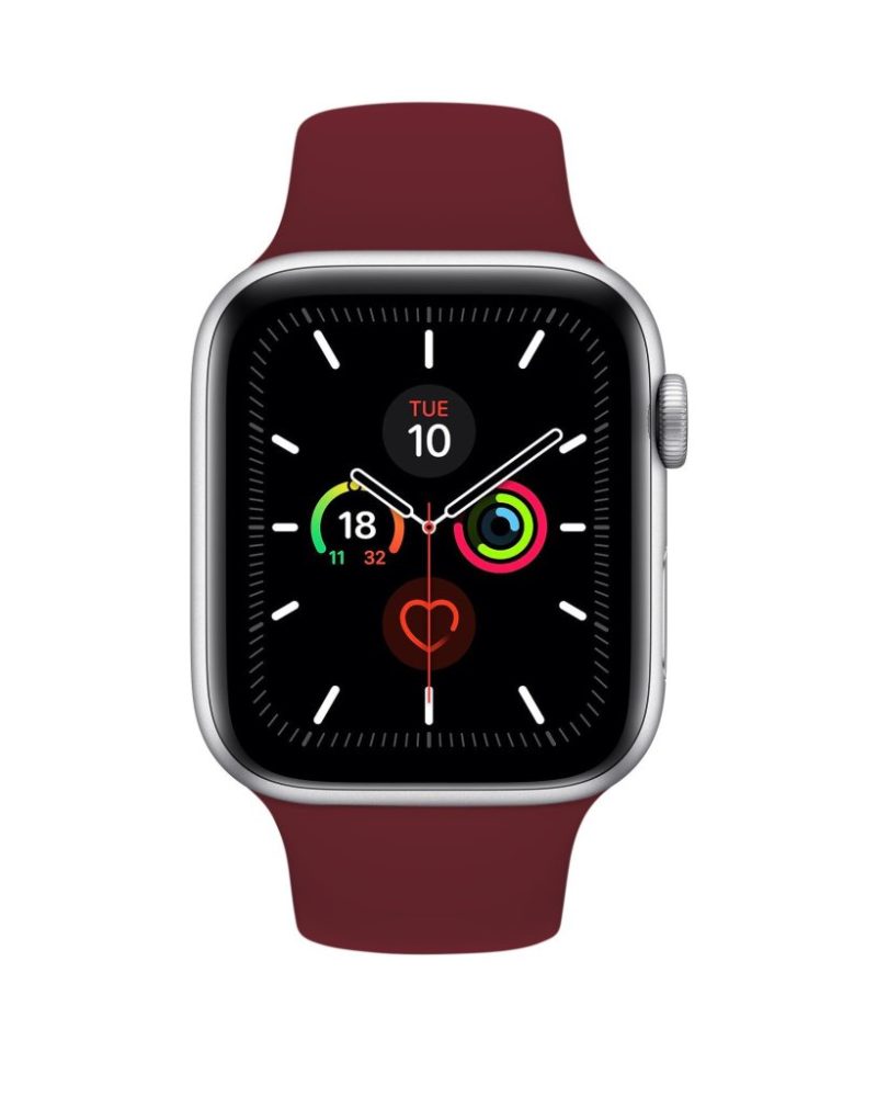 Wine red silicone sport band for Apple Watch with silver case
