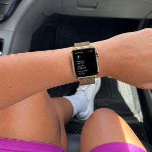 Model wearing Duo Gold Black Milanese Loop For Apple Watch Apple Watch band