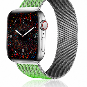 Model wearing Duo Green Silver Milanese Loop for Apple Watch Apple Watch band
