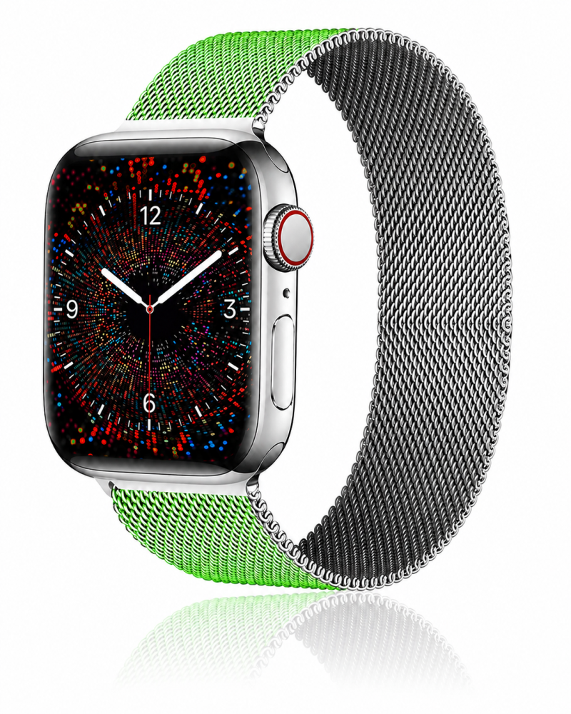 Model wearing Duo Green Silver Milanese Loop for Apple Watch Apple Watch band