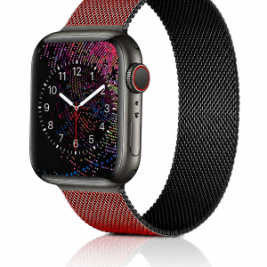 Model wearing Duo Red Black Milanese Loop for Apple Watch Apple Watch band