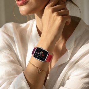 Model wearing Edition Red Sport Loop For Apple Watch Apple Watch band