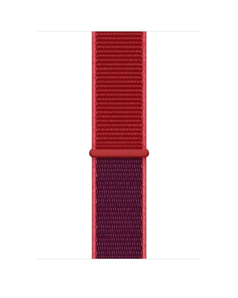 Red and purple woven nylon Sport Loop band for Apple Watch with hook-and-loop closure