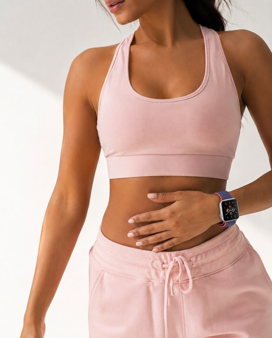 Model wearing Electric Pink Sport Loop For Apple Watch Apple Watch band