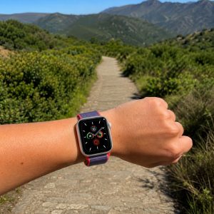 Model wearing Electric Pink Sport Loop For Apple Watch Apple Watch band