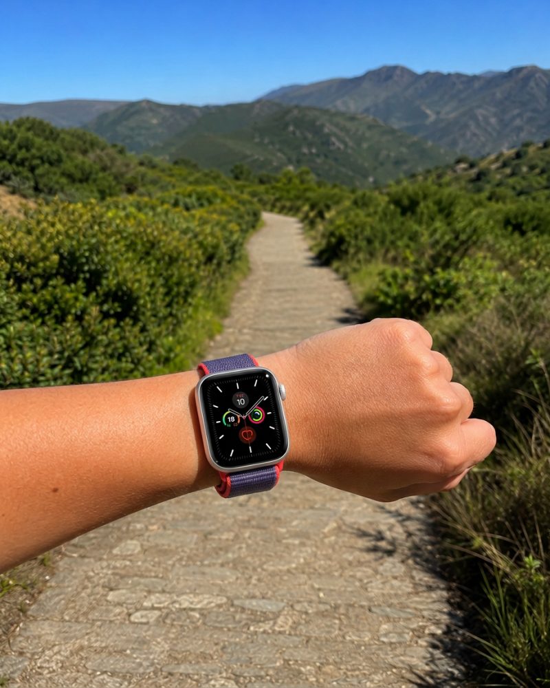 Model wearing Electric Pink Sport Loop For Apple Watch Apple Watch band
