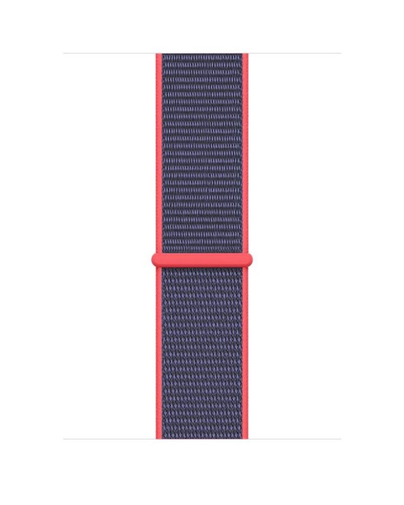 Electric Pink and navy woven nylon Apple Watch Sport Loop band with keeper loop