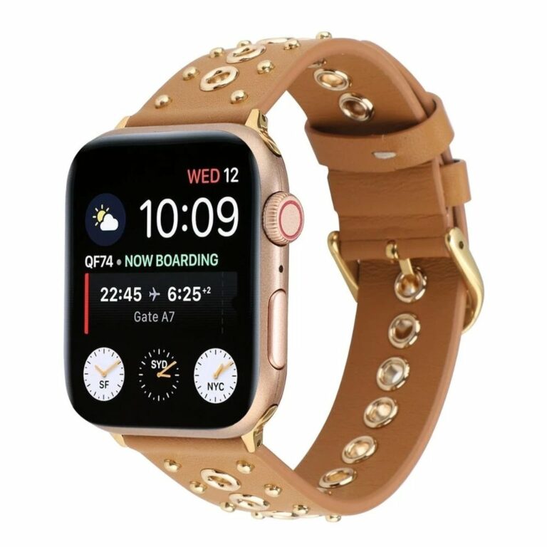 Elektra Leather Band with Gold Rivets for Apple Watch in Brown Apple