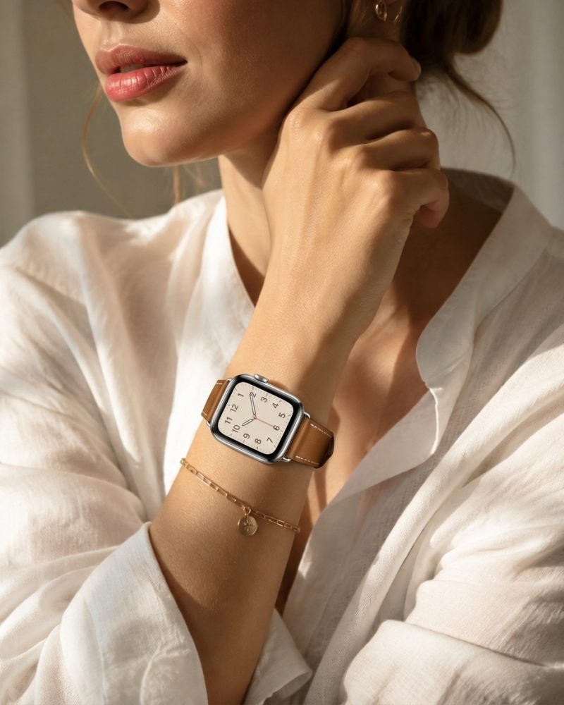 Model wearing Fauve Single Tour Leather for Apple Watch Apple Watch band