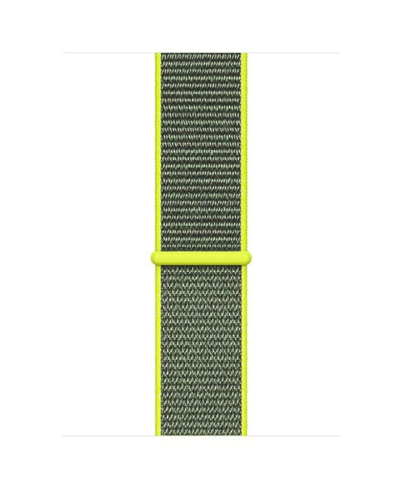 Neon yellow and dark olive woven nylon Apple Watch sport loop band