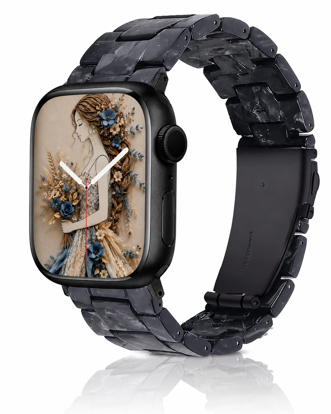 Model wearing Giselle Band for Apple Watch in Black Marble Apple Watch band