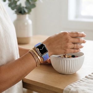 Model wearing Giselle Band for Apple Watch in Blue Phantom Apple Watch band
