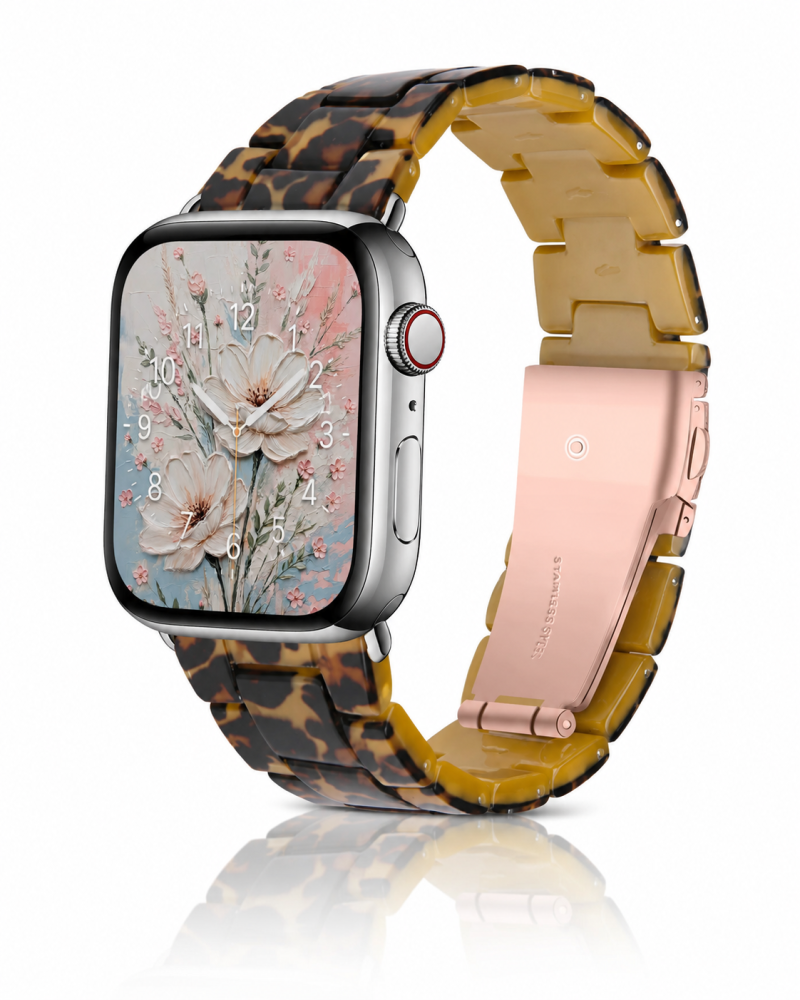 Model wearing Giselle Band for Apple Watch in Leopard Apple Watch band