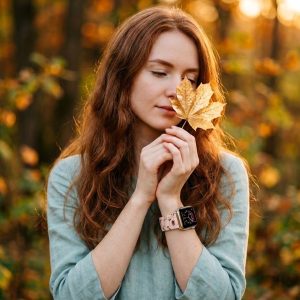 Model wearing Giselle Band for Apple Watch in Nougat Apple Watch band