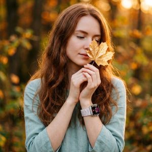 Model wearing Giselle Band for Apple Watch in Pearl White Apple Watch band