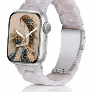 Model wearing Giselle Band for Apple Watch in Pearl White Apple Watch band