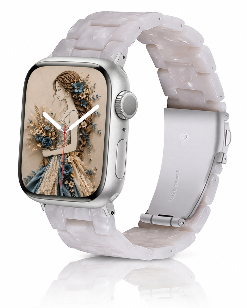 Model wearing Giselle Band for Apple Watch in Pearl White Apple Watch band