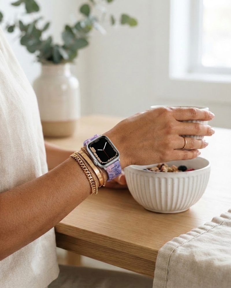Model wearing Giselle Band for Apple Watch in Purple Essence Apple Watch band
